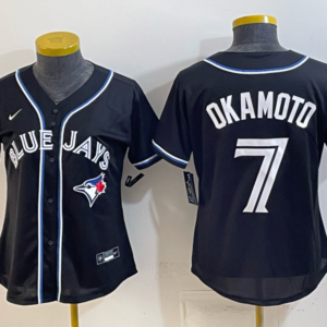 Toronto Blue Jays 7 Okamoto Black 50th Anniversary Cool Base Youth Jersey