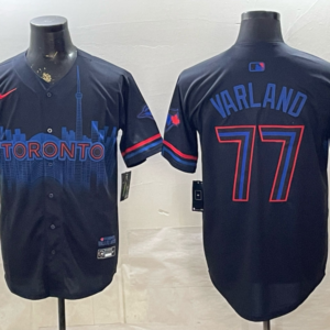 Toronto Blue Jays 77 Louis Varland Black City Cool Base Men Jersey