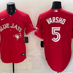 Toronto Blue Jays 5 Varsho Red 50th Anniversary Cool Base Men Jersey
