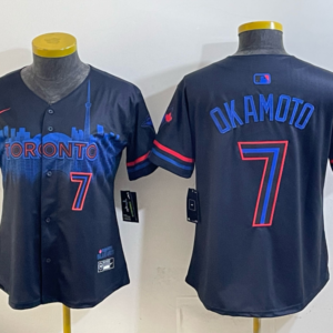 Toronto Blue Jays 7 Kazuma Okamoto Black  City Champions Cool Base Women Jersey
