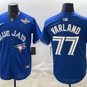 Toronto Blue Jays 77 Louis Varland Blue World Series Cool Base Men Jersey