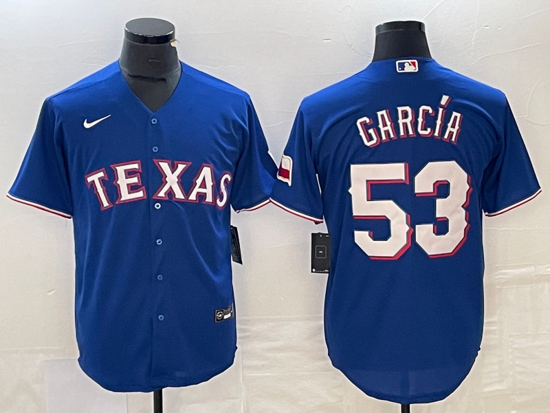 MLB Rangers 53 Adolis García Blue Nike Cool Base Men Jersey