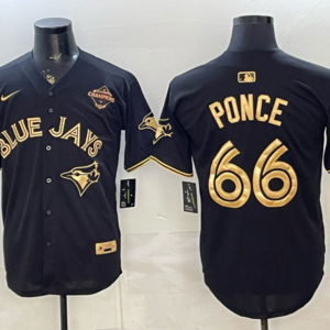 Toronto Blue Jays 66 Ponce Black Gold Champion Cool Base Men Jersey