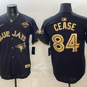 Toronto Blue Jays 84 Cease Black Gold Champion Cool Base Men Jersey