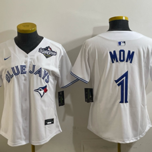 Toronto Blue Jays 1 Mom White 2025 World Series Nike Cool Base Women Jersey