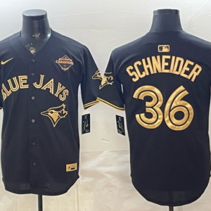 Toronto Blue Jays 36 Schneider Black Gold Champion Cool Base Men Jersey