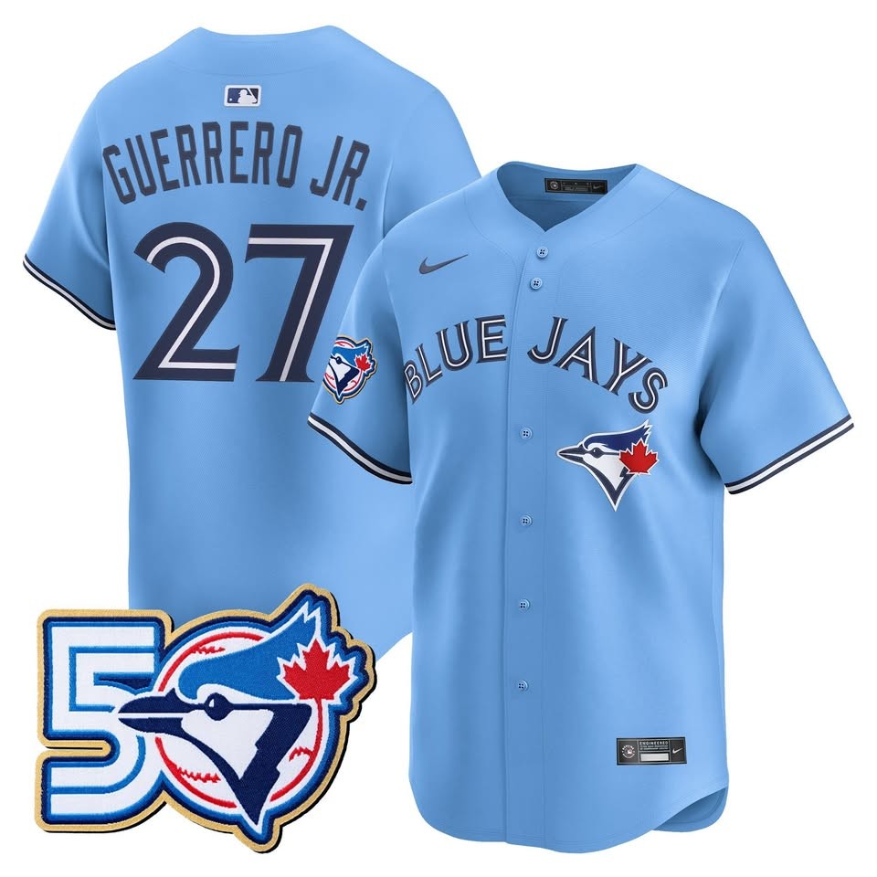 Toronto Blue Jays 27 Vladimir Guerrero Jr. Blue 50th Anniversary Cool Base Men Jersey