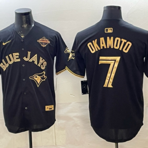 Toronto Blue Jays 7 Okamoto Black Gold Cool Base Men Jersey