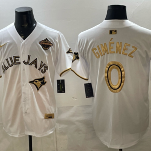 Toronto Blue Jays 0 Gimenez White Gold 2025 World Series Champion Nike Cool Base Men Jersey