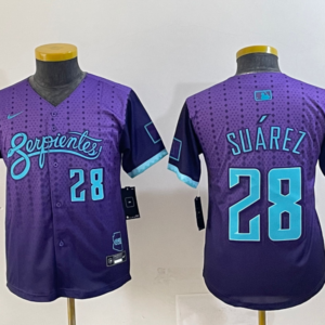 MLB Diamondbacks 28 Suarez Purple 2025 City Connect Nike Cool Base Women Jersey
