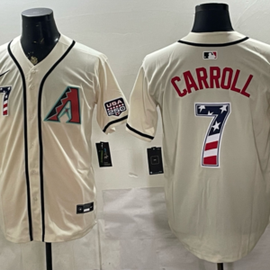 Arizona Diamondbacks 7 Corbin Carroll Cream USA 250 Fourth of July Cool Base Men Jersey