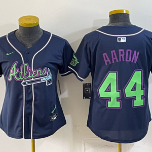 Atlanta Braves x Atliens 44 Aaron Navy Women Jersey