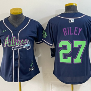 Atlanta Braves x Atliens 27 Riley Navy Youth Jersey