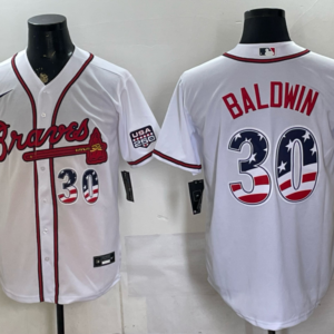 Atlanta Braves 30 Drake Baldwin White USA 250 Fourth of July Cool Base Men Jersey