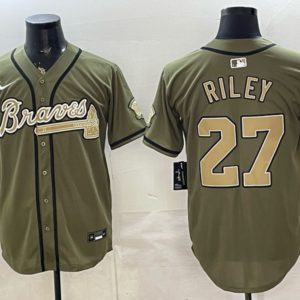 Atlanta Braves 27 Riley Olive Salute to Service Cool Base Men Jersey