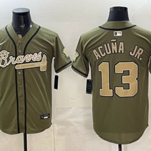 Atlanta Braves 13 Acuna JR Olive Salute to Service Cool Base Men Jersey