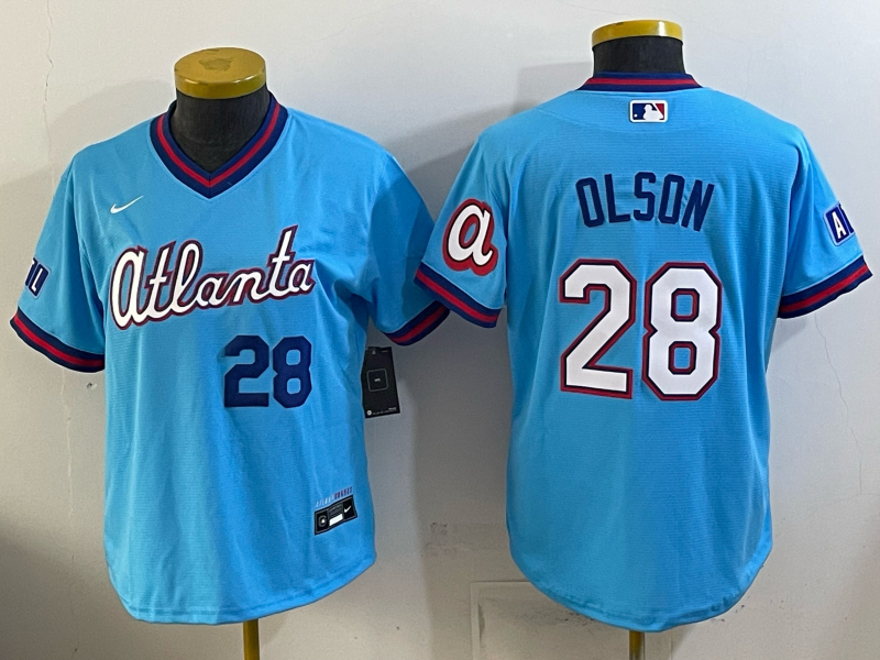 Atlanta Braves 28 OLSON Blue 2026 City Connect Cool Base Women Jersey