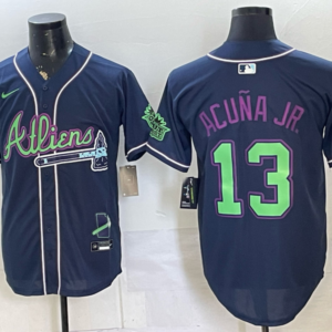Atlanta Braves x Atliens 13 Acuna Jr Navy Men Jersey