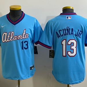 Atlanta Braves 13 Ronald Acuna Jr. Powder 2026 City Connect Cool Base Youth Jersey