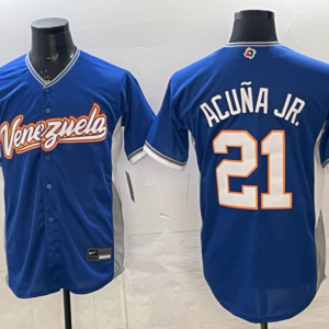 Team Venezuela Braves 21 Acuna JR Blue 2026 World Cup Cool Base Men Jersey