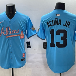 MLB Braves 13 Acuna JR Blue Nike Cool Base Men Jersey