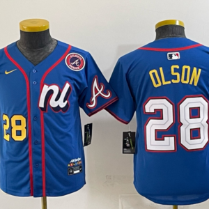 MLB Braves 28 OLSON Blue 2025 All Star Nike Cool Base Youth Jersey