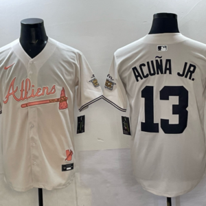 MLB Braves 13 Acuna JR cream Nike Cool Base Men Jersey