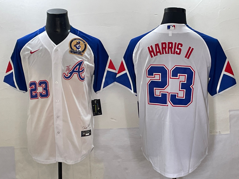 MLB Braves 23 Harris II White City Nike Cool Base Men Jersey