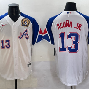 MLB Braves 13 Ronald Acuna White City Nike Cool Base Men Jersey