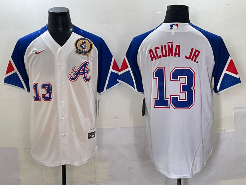 MLB Braves 13 Ronald Acuna White City Nike Cool Base Men Jersey