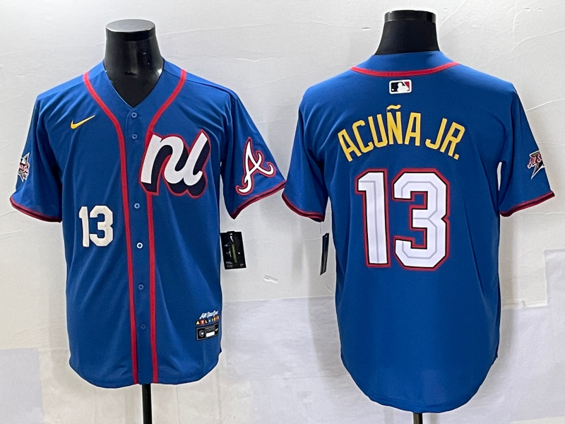 MLB Braves 13 Ronald Acu?a Jr. Blue National League 2025 All Star Nike Cool Base Men Jersey