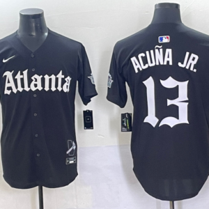 MLB Braves 13 Ronald Acuna New Black Nike Cool Base Men Jersey