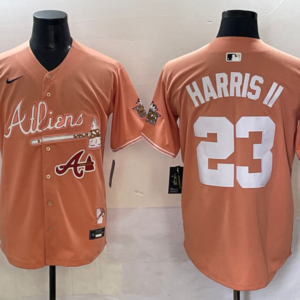 MLB Braves 23 Harris II Orange Nike Cool Base Men Jersey