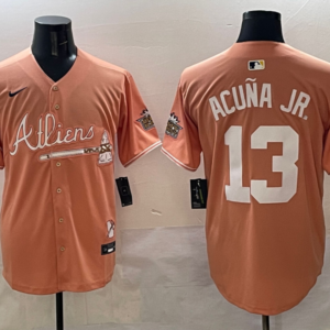 MLB Braves 13 Ronald Acuna Orange New Nike Cool Base Men Jersey