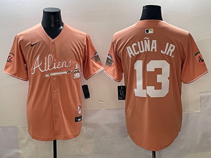 MLB Braves 13 Ronald Acuna Orange New Nike Cool Base Men Jersey