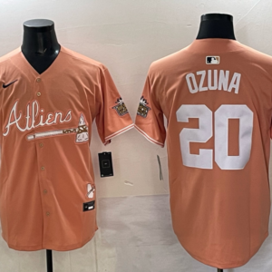 MLB Braves 20 Ozuna Orange Nike Cool Base Men Jersey