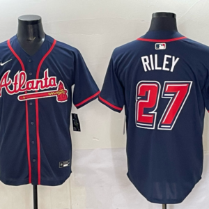 MLB Braves 27 Riley Navy Nike Cool Base Men Jersey