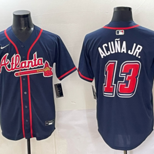 MLB Braves 13 Acuna Jr Navy Nike Cool Base Men Jersey