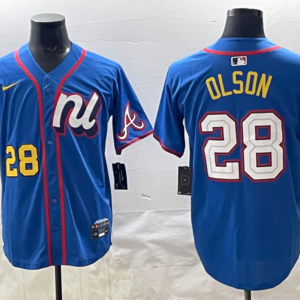MLB Braves 28 Olson Blue National League 2025 All Star Nike Cool Base Men Jersey