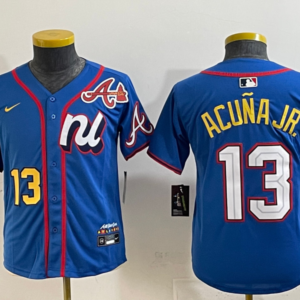 MLB Braves 13 Ronald Acuna Blue National League 2025 All Star Nike Cool Base Youth Jersey