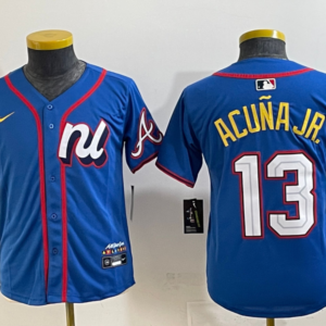 MLB Braves 13 Ronald Acuna Blue National League 2025 All Star Nike Cool Base Women Jersey