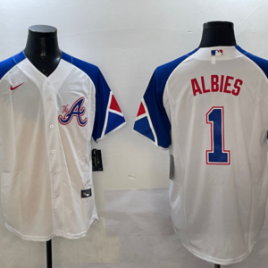 MLB Braves 1 Ozzie Albies White City Nike Cool Base Men Jersey