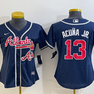 MLB Braves 13 Ronald Acuna Jr Blue Nike Cool Base Youth Jersey