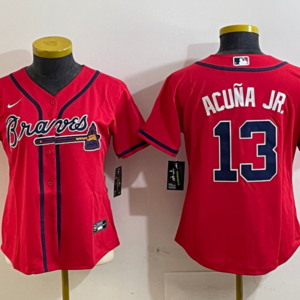 MLB Braves 13 Ronald Acuna Jr Red Nike Cool Base Youth Jersey