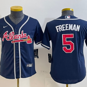MLB Braves 5 Freddie Freeman Navy Nike Cool Base Youth Jersey
