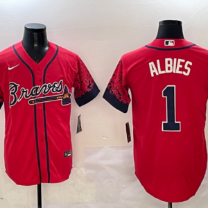 MLB Braves 1 Ozzie Albies Red Drift Nike Cool Base Men Jersey