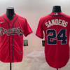 MLB Braves 24 Deion Sanders Red Nike Cool Base Men Jersey