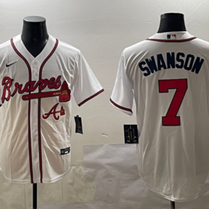 MLB Braves 7 Dansby Swanson White Nike Cool Base Men Jersey