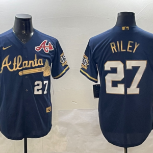 MLB Braves 27 Riley Black Baseball Nike Cool Base Men Jersey