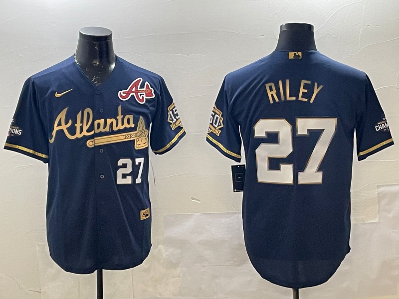 MLB Braves 27 Riley Black Baseball Nike Cool Base Men Jersey